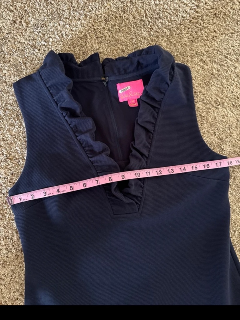 Lilly Pulitzer Tisbury Knit V-Neck Ruffle Detail Sheath Dress Navy Size Medium - Picture 11 of 12